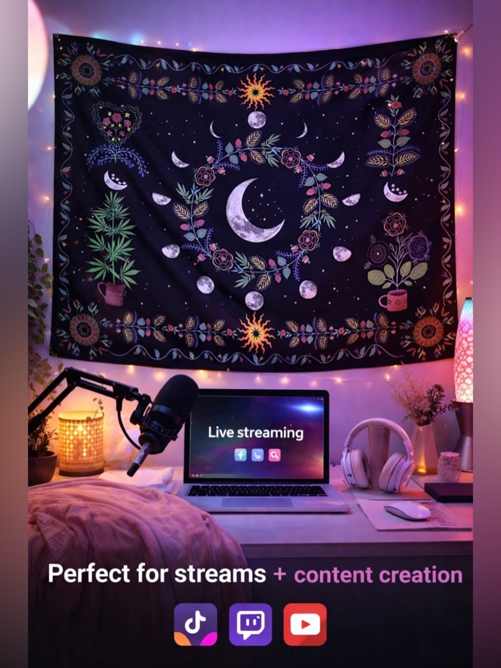 Boho Celestial Moon Tapestry Witchy Decor Dorm Room Stream Backdrop NWT - Picture 3 of 6